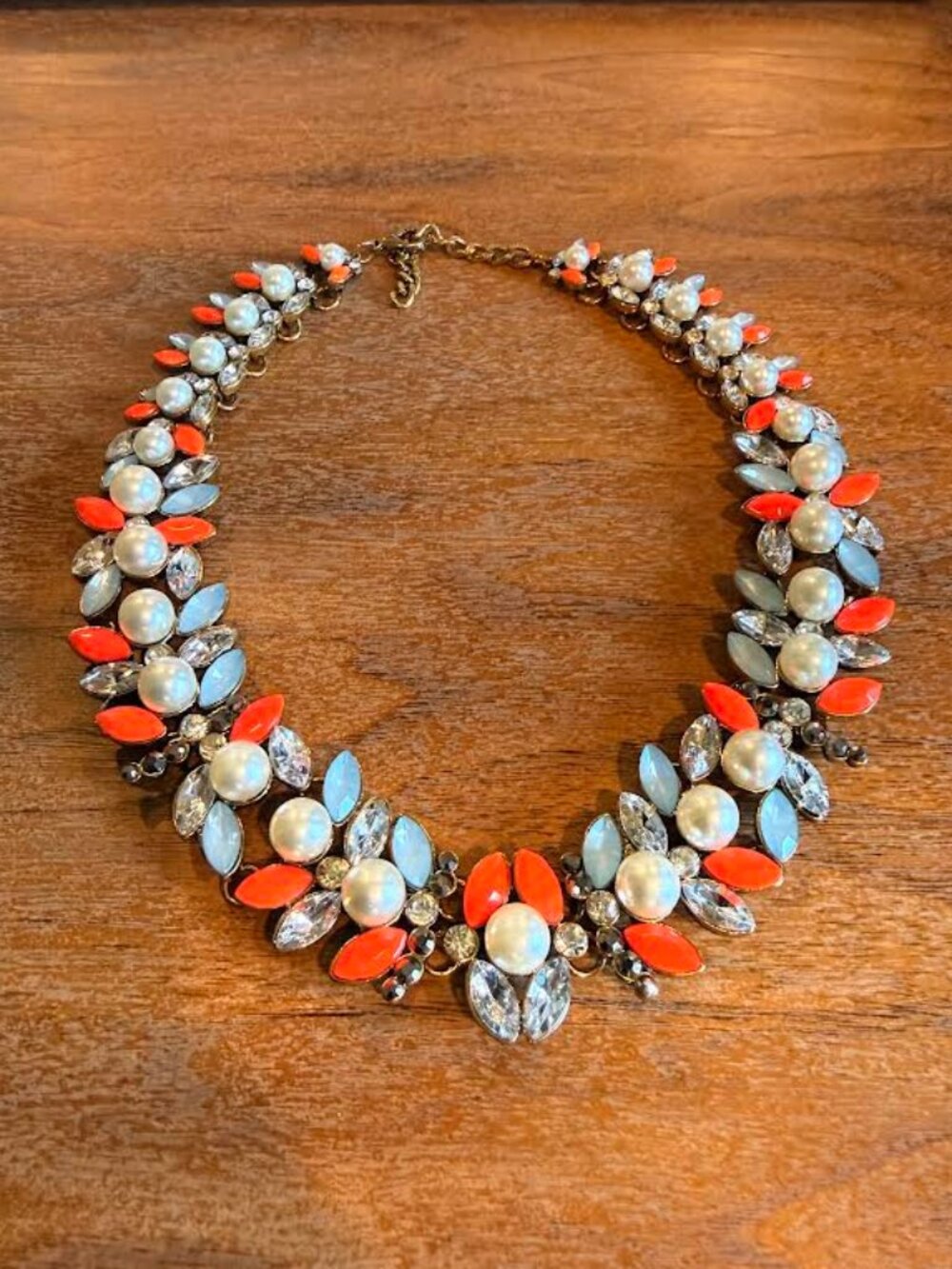 Vintage Style Costume Pearl and Stone Statement Necklace
